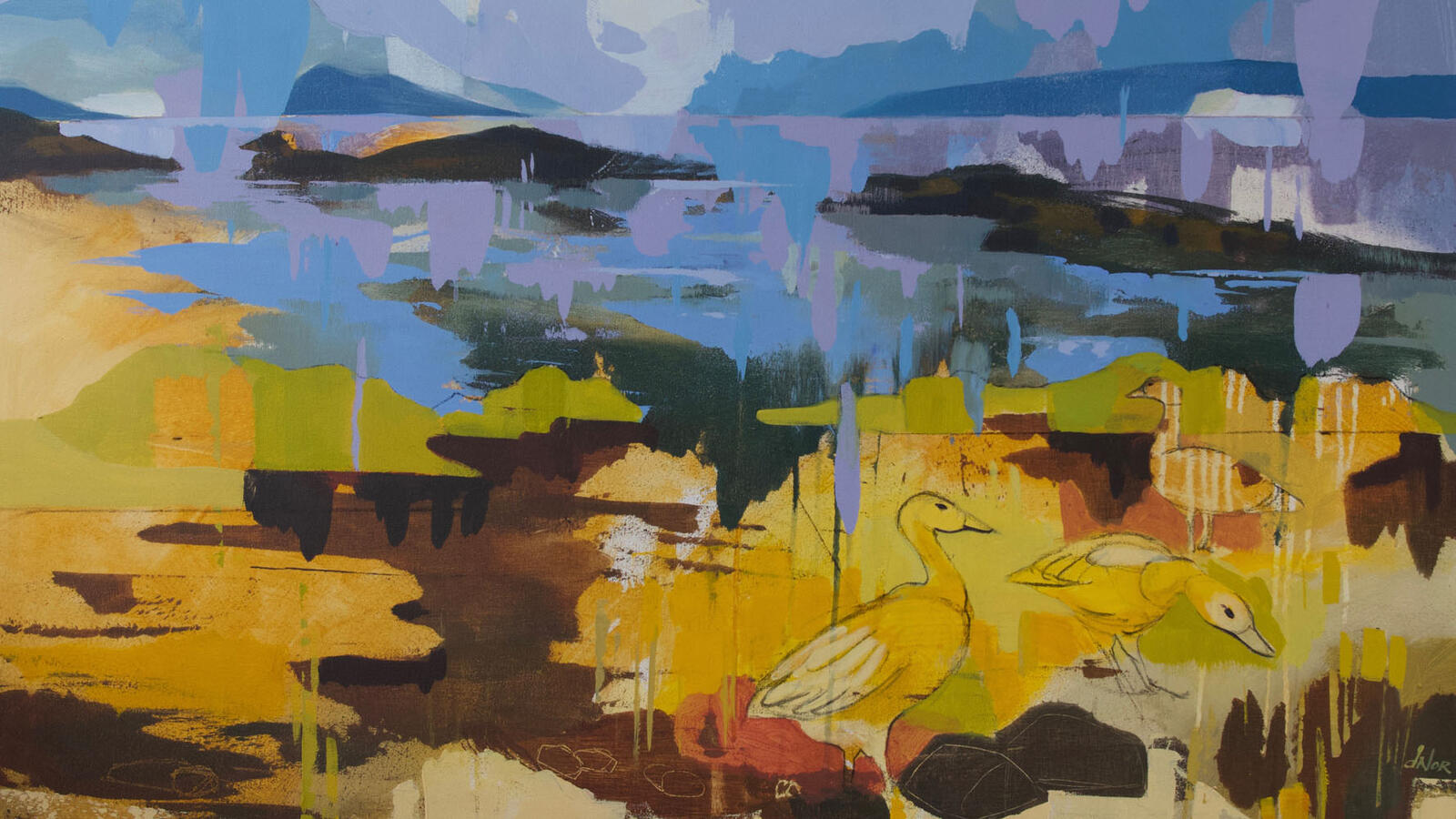 Abstract contemporary painting in blue tones by Dominique Normand