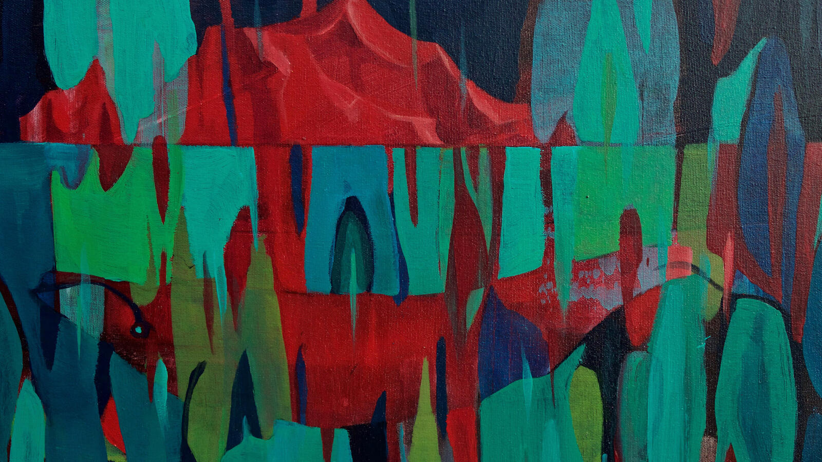 Abstract contemporary painting in blue and turquoise tones by Dominique Normand
